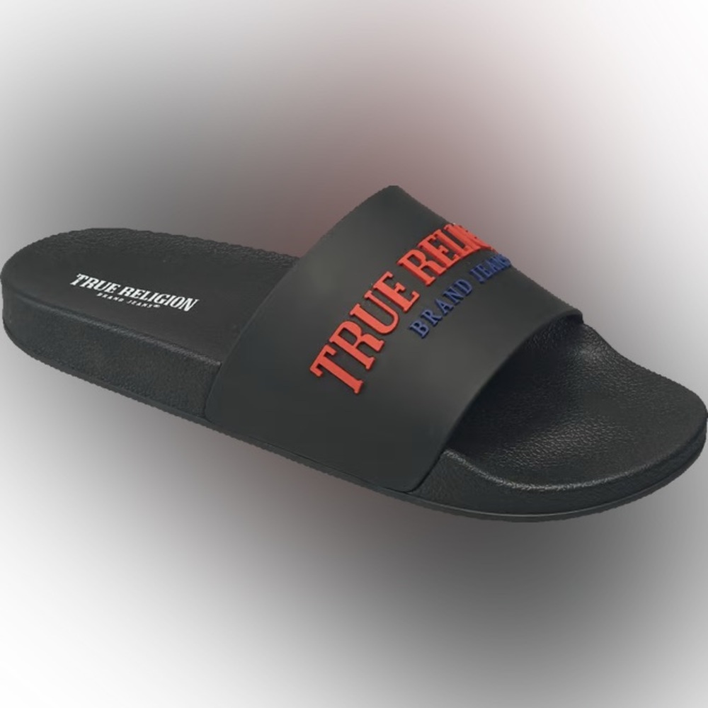 True Religion Black Slides with Red Logo
